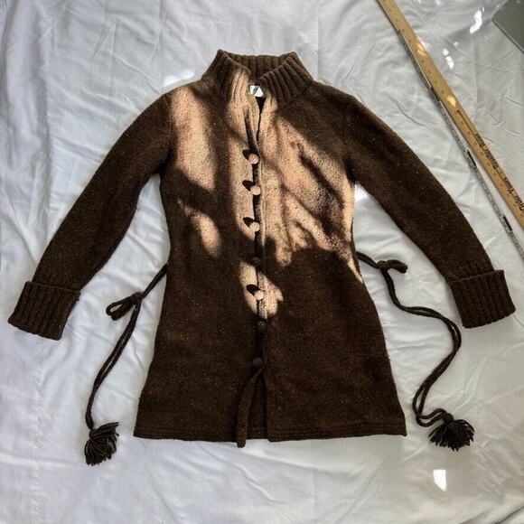 Vintage Wool Button Cardigan Sweater Petite Medium Fit Small Brown Fairycore - Picture 5 of 10